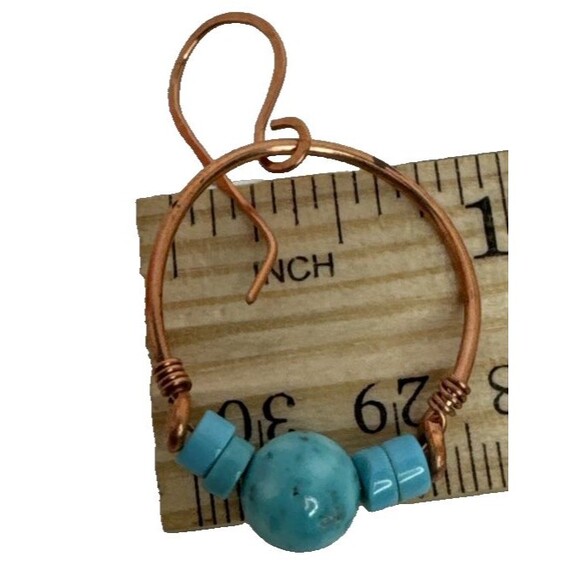 Copper And Turquoise Gemstone Half Hoop Earrings Handcrafted Made In USA Boho - Picture 6 of 7